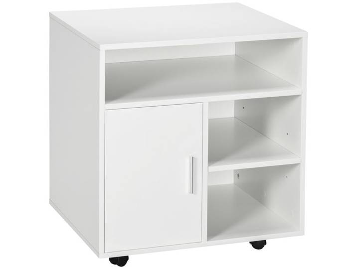 Support d'imprimante organiseur bureau caisson placard porte 3 niches + grand plateau panneaux particules blanc
