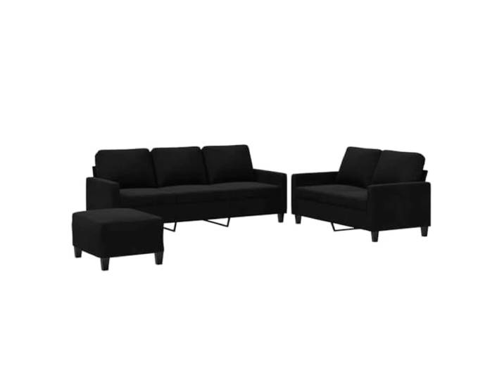 KUTYWEXFM 3-tlg Sofagarnitur mit Hocker Samt Schwarz Couch Set Elegante Polsterecke aus schwarzem Samt mit bequemem Hocker für stilvolle Entspannung im Wohnzimmer und Gästezimmer.