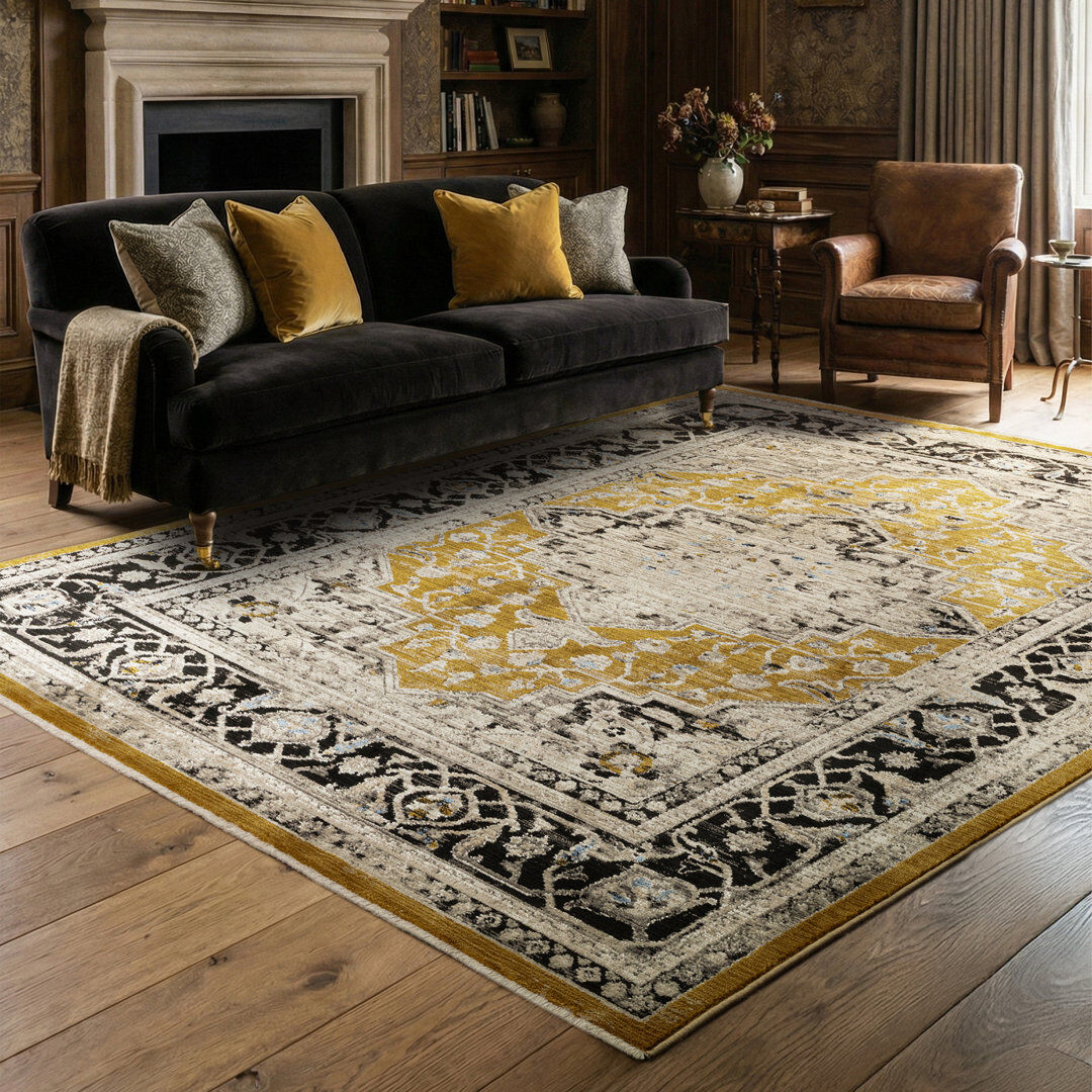Latitude Vive Bernell Persian Medallion Black/Gold Area Rug Gold;Black Rectangle 200 x 290cm