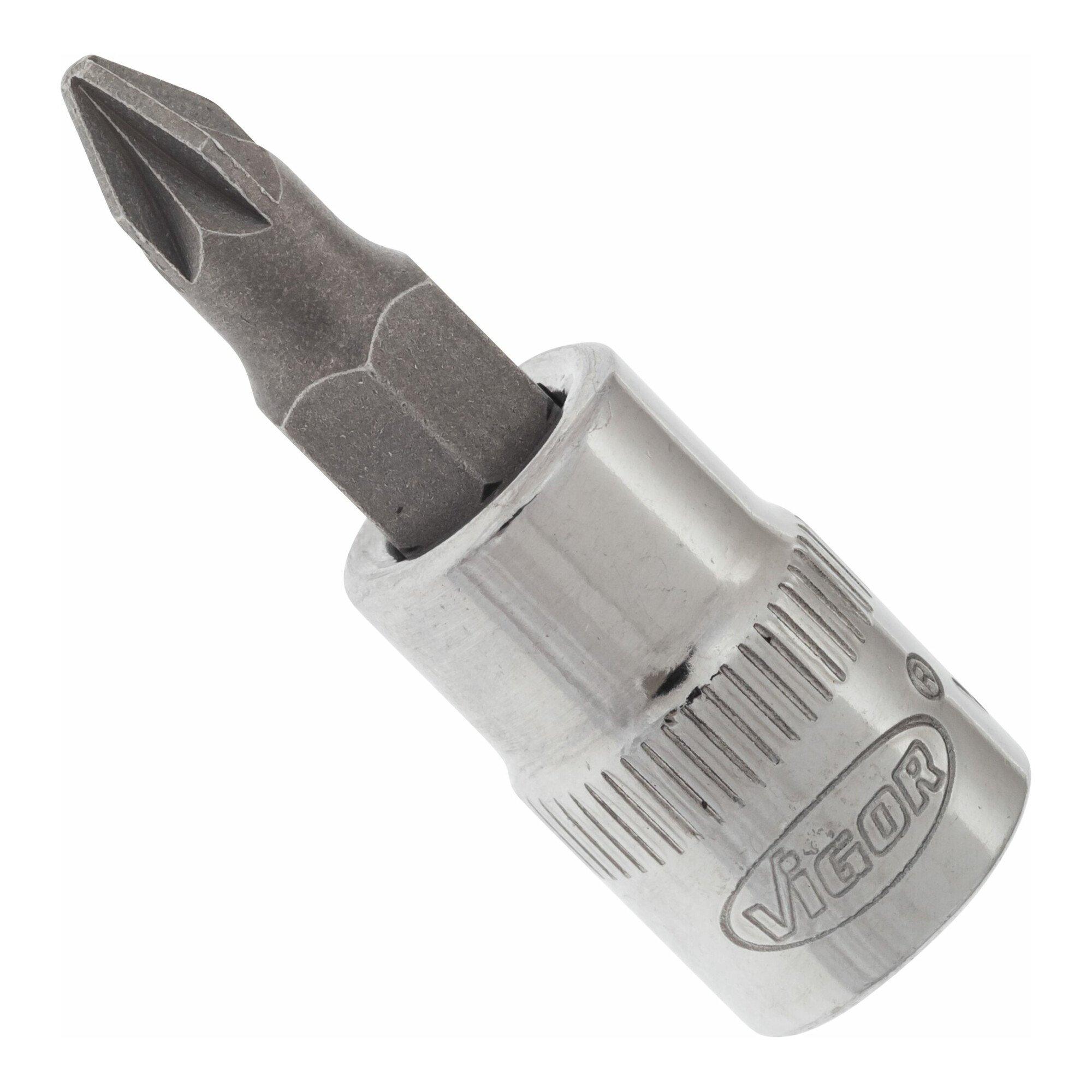 VIGOR Innenvierkant Antrieb 6,3 = 1/4 Zoll Schraubendreher-Einsatz Pozidriv-Profil (PZ) V2439N ∙ Vierkant hohl 6,3 mm (1/4 Zoll) ∙ Pozidriv Profil PZ )