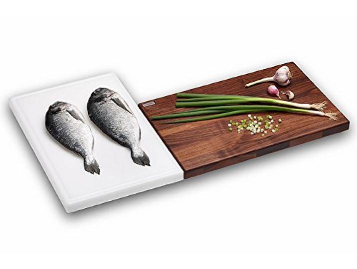 Schneidboard Nussbaum & Schneidboard Kunststoff - Praktisches Schneidebrett-Set - Made In Germany - 2 x 45x29x3,8 cm