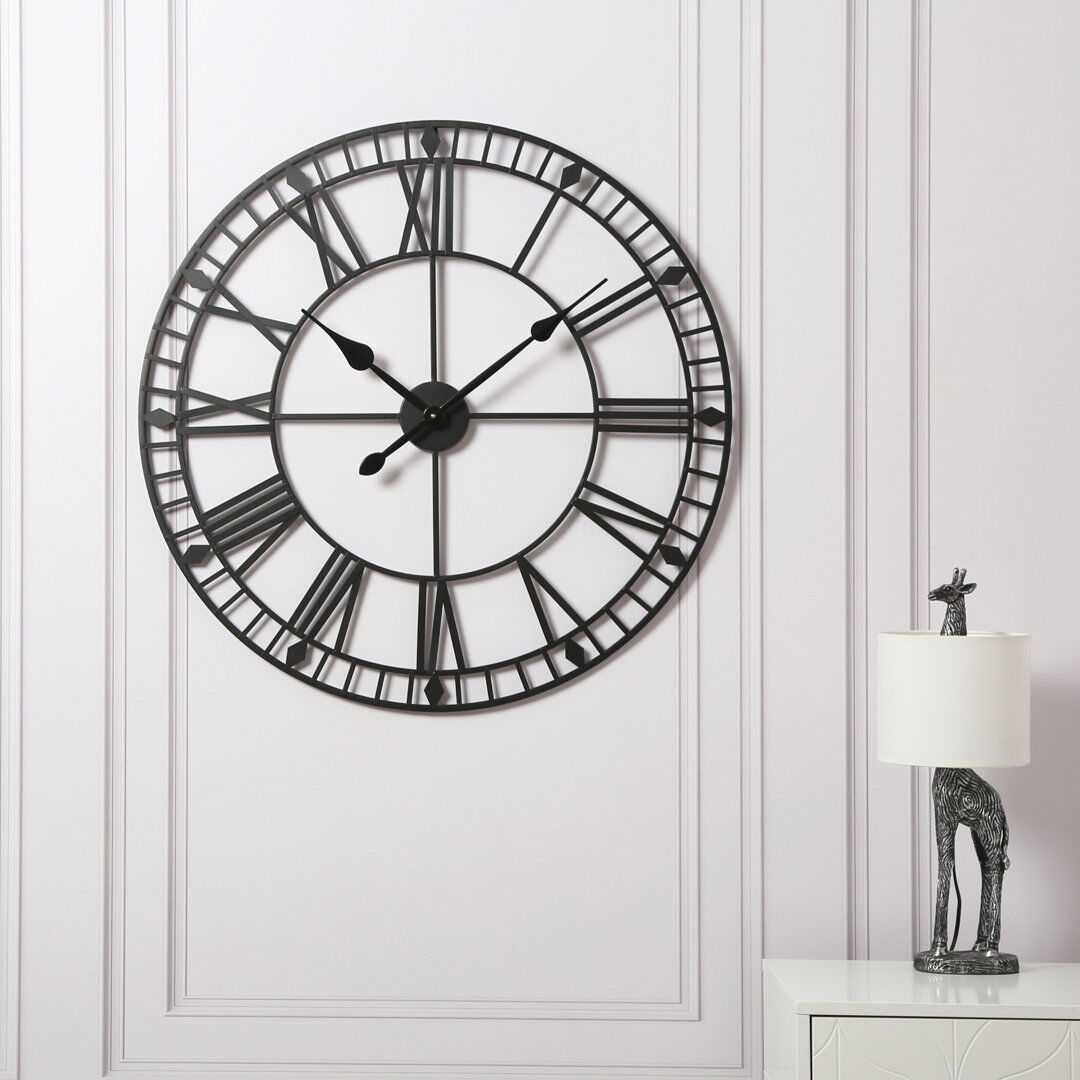 World Menagerie Elienor Iron Skeleton Wall Clock Black 80cm H x 80cm W x 5cm D