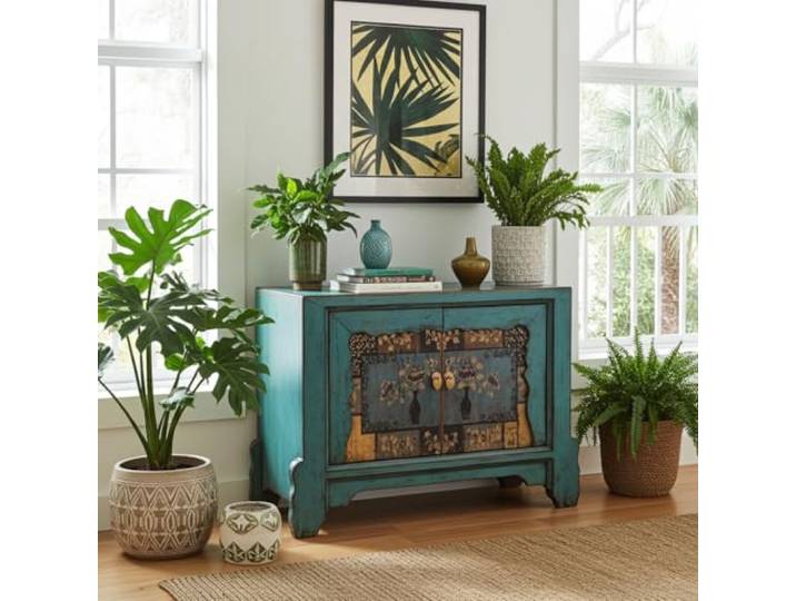 OPIUM OUTLET Chinesische Kommode Sideboard Schrank asiatisch orientalisch Kästchen Schränkchen Vintage Shabby Holz (Design 5)