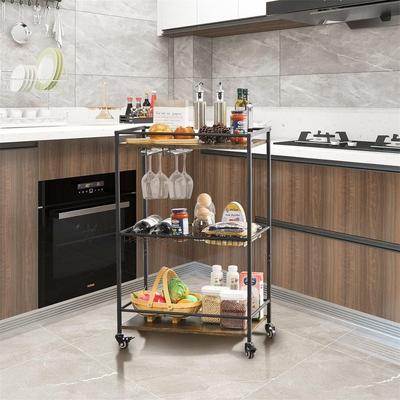 No 3 Tier Home Bar Serving Cart Kitchen Storage Carts with Wheels