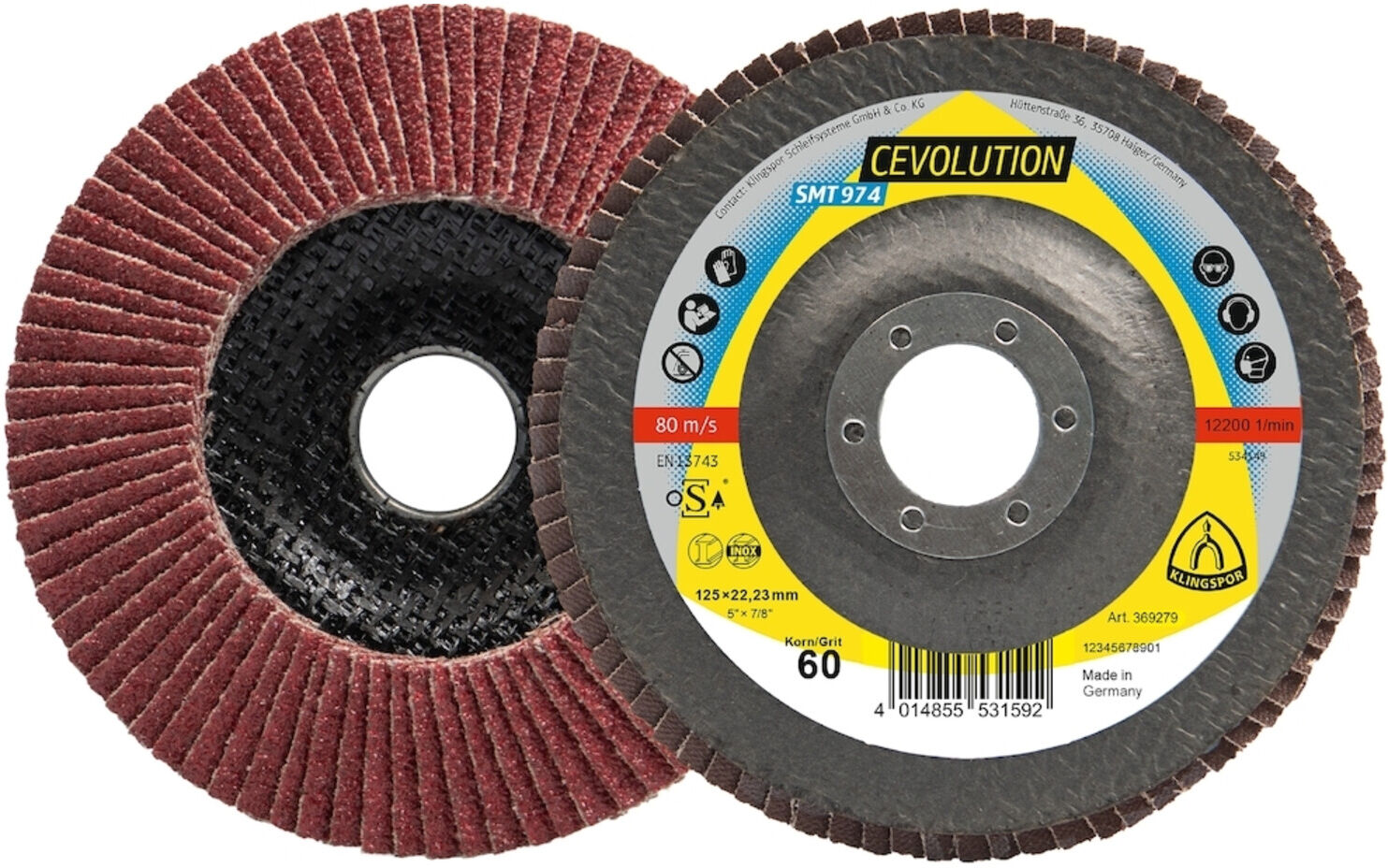 Klingspor Fächerschleifscheibe SMT 974 125x22,23mm gewölbt K60 Keramikkorund K60 (369279)