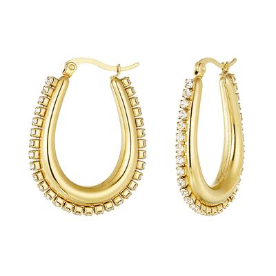 Paar Creolen ADELIA´S "LIVAYA", Damen, Gr. Damen, Edelstahl, gold (goldfarben), Ohrringe, Stylisch durch die tropfenförmige Silhouette mit Steinbesatz