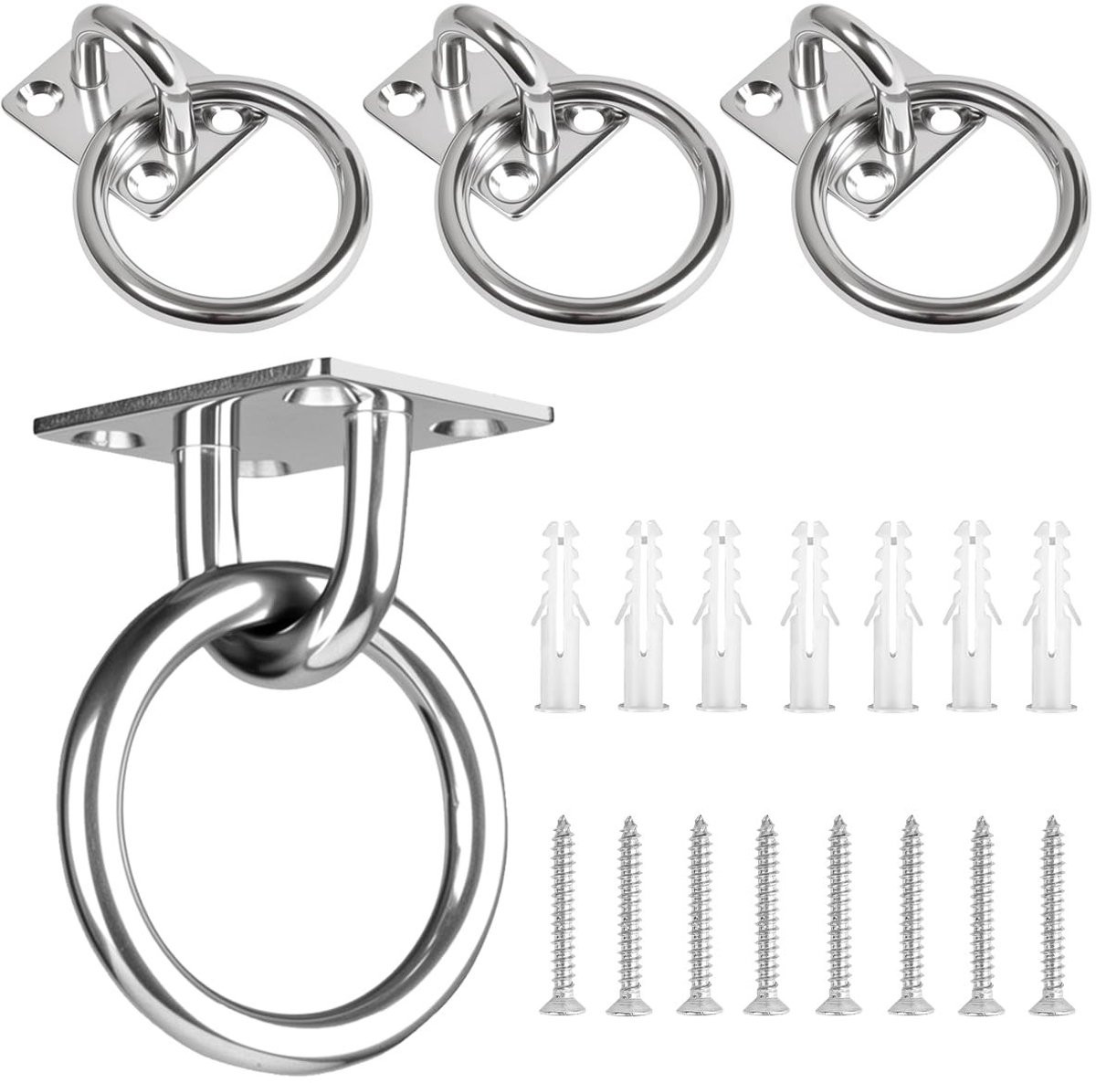 Dailygoods Dailygoody Oogplaat van Roestvrij Staal met Bevestigingshaken en Schroeven - 4 Stuks - Zilver
