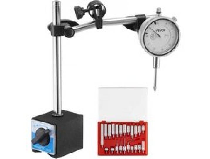 VEVOR Messuhr, Messstativ mit Doppelstangenständer & Aufbewahrungskoffer, 0,03 mm Genauigkeit, 0–25,4 mm Bereich, Messuhrhalter, nicht magnetische Zentrierstangen für die Maschineneinrichtung