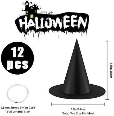 Uplifted Finds Universal Collapsible Hanging Halloween Witch And Wizard Hat Decor Set 12 Pcs (with Cord)