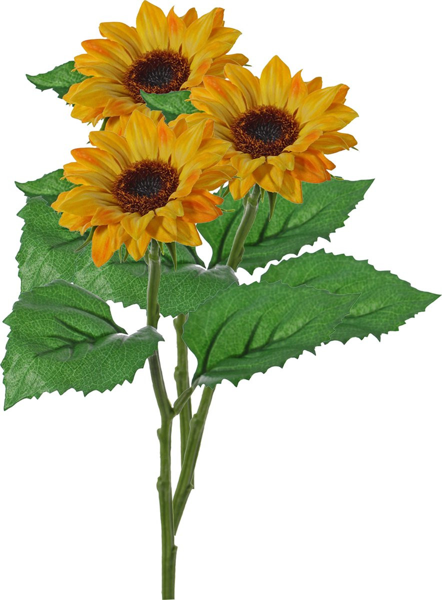 Set van 3 gele kunstzijde zonnebloemtakken van 35 cm