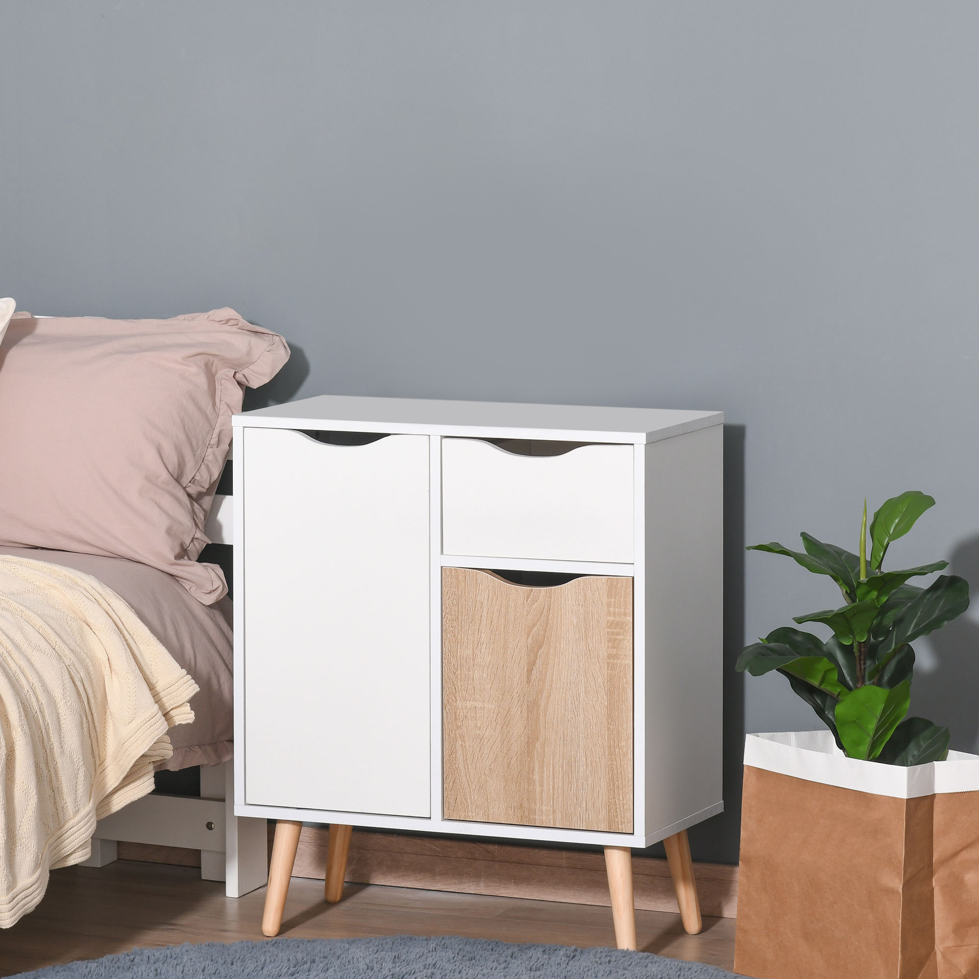 Homcom Buffet Meuble de Rangement Design scandinave 2 armadi cassetto Coulissant Legno Bianco rovere Chiaro