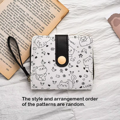 ModernMart Playful Cat Mini Wallet Wristlet For Women Compact Card Holder Wallet With Zipper Coin Pocket black