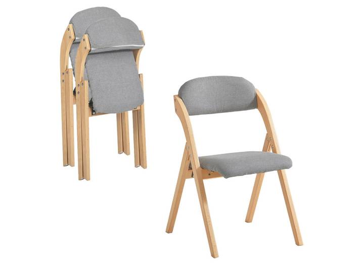 SoBuy Klappstühlen 2 er set, Hellgrau, Grau, Holz, 47.5x77x59 cm, Esszimmer, Stuhl, Klappstühle