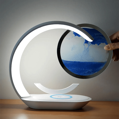 Inspire Essentials SandSilk Wireless Charging Hourglass Table Lamp 3D Quicksand Art Desktop Light yellow