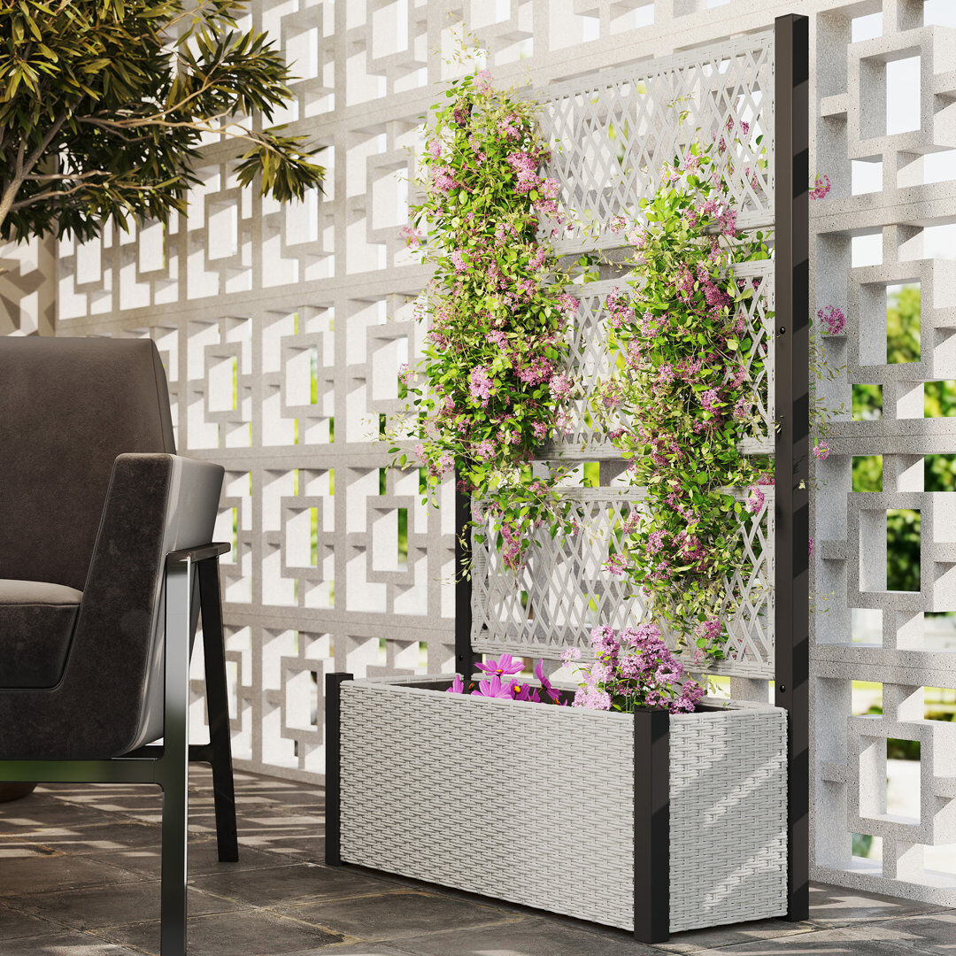 Brayden Studio Outsunny Garden Planter Box with Trellis 90 x 35 x 148 cm Charcoal Grey 148cm H X 35cm D
