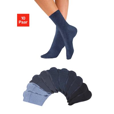 Freizeitsocken H.I.S "Damen und Herren Atmungsaktiver Baumwollanteil; Business, Basic", Gr. 43-46, Sockengröße, blau (2x marine, 2x dunkeljeans meliert, 2x helljeans meliert, 2x jeans, 2x dunkelblau), Baumwolle, Baumwollmischung, Elasthan, Polyamid,...
