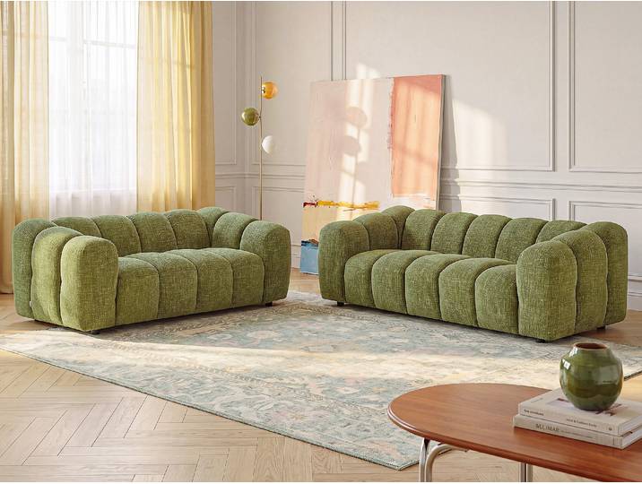 3-Sitzer und 2-Sitzer Sofa aus grünem Chenille-Stoff NELIMAR