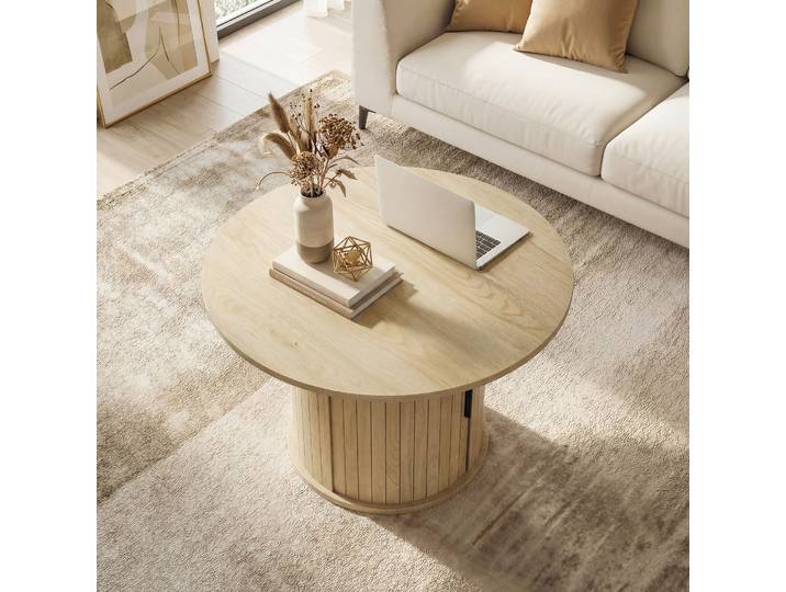 HOMCOM Table Basse Ronde Effet Bois avec Rangement et Étagères