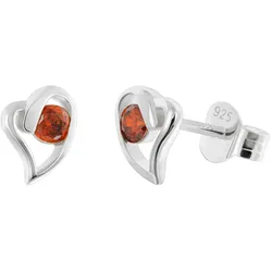 trendor 21404-07 Damen Ohrringe 925 Silber Ohrstecker Herz Rot