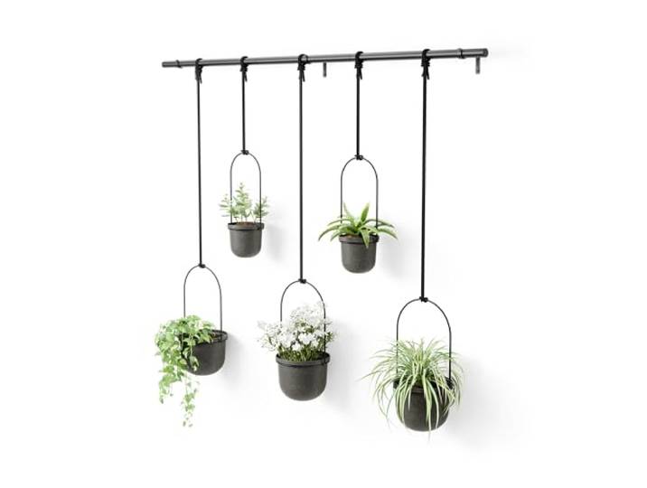 Umbra Triflora Blumenampel, 5er-Set, Wandmontage, Schwarz