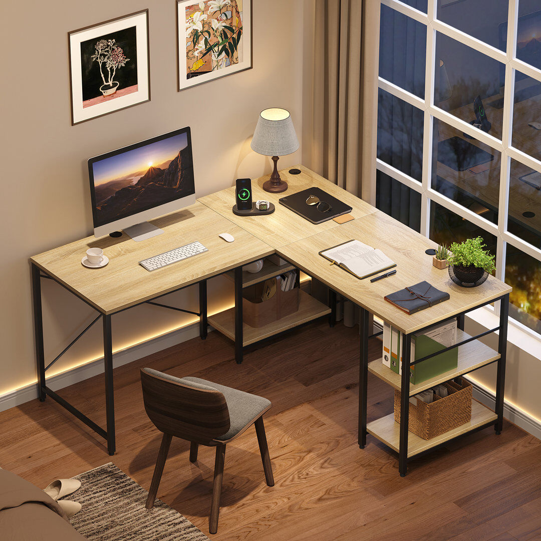 Blue Elephant Fortson L-Shape Computer Desk Oak 74cm H X 151cm W X 58cm D