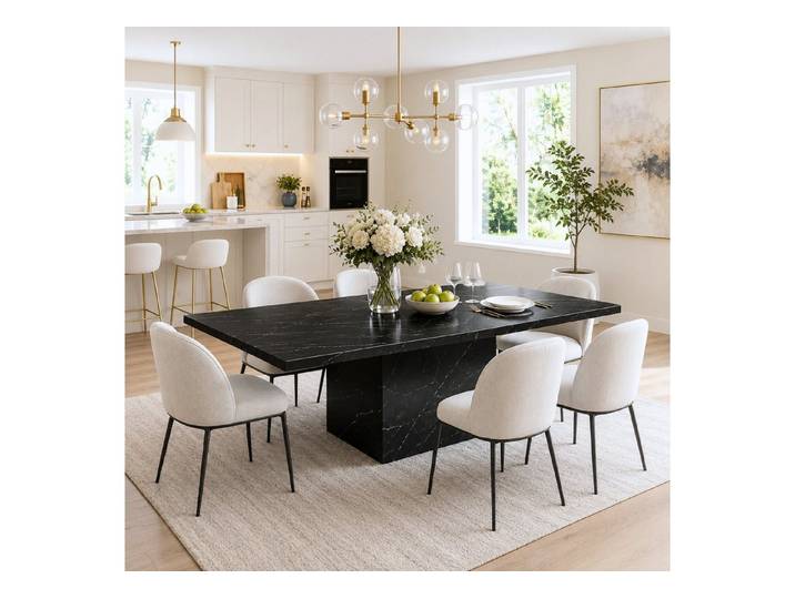 mukuhi Esstisch ESSTISCH Schwarz Marmoroptik 180x80 cm 6-8 Personen