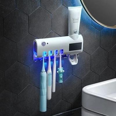 Uplift Picks Automatic Toothbrush Holder With Toothpaste Dispenser USB Rechargeable Wall Mounted Organizer white