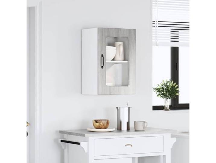KTHLBRH Hängeschrank Küche Glas Kalmar Grau Sonoma 40 x 31 x 60 cm Mehrschichtiges Holz, Glashalter, 50 kg Kapazität, großer Raum, einfache Reinigung