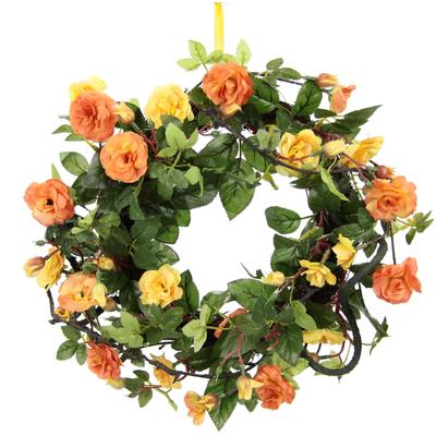 Kunstkranz I.GE.A. "Wildrosen", orange, B:32cm H:8cm L:32cm, Kunstpflanzen, Rosenkranz, Türkranz, Rosenblüten