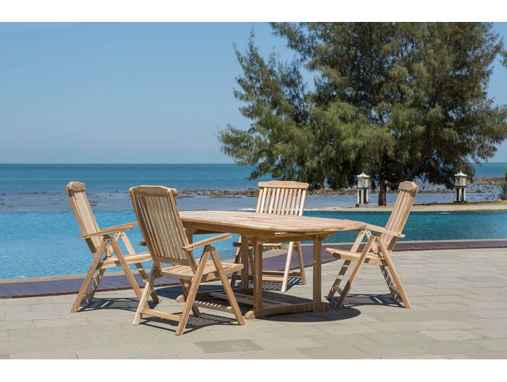 Möbilia Sitzgruppe 1 x Tisch + 4 x Armlehnstühle Teak natur