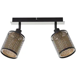 Brilliant, Deckenstrahler, Cheval Spotbalken 2flg schwarz gold Metall 2x D45, E14, 28 W, Geeign (E14)