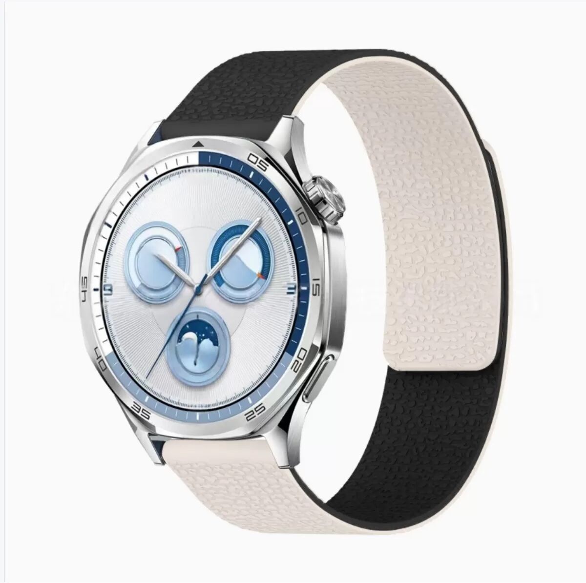 INF Litchi-Struktur Magnetisches Silikon-Uhrenarmband kompatibel mit Huawei GT6 - Weiches hautfreundliches Band mit schnellem 22 mm Beige+Schwarz