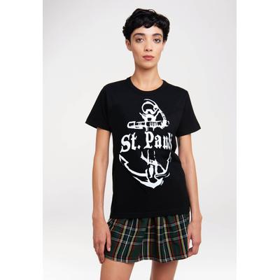 T-Shirt LOGOSHIRT "St. Pauli", Damen, Gr. L, schwarz-weiß (schwarz, weiß), 100% Baumwolle, bedruckt, normal, Rundhals, Shirts T-Shirt, mit coolem St. Pauli-Print