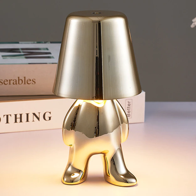 HomeDecorAndMore LLC LED Rechargeable Italian Designer Golden & Silver Man Table Lamp Gold B