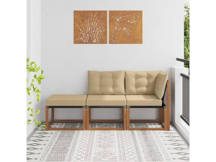 vidaXL 3 Stk. Ecksofa-Einheiten für draußen Natur und Beige