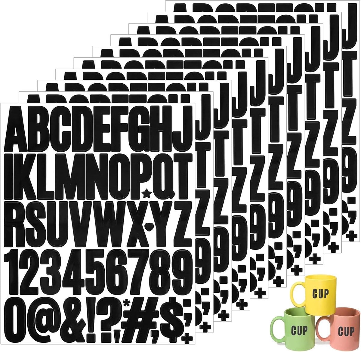 SnelShoppen 10 Vel Zelfklevende Letter en Cijfer Stickers - 5 cm Waterproof Vinyl Alphabet en Nummer Stickers voor Scrapbook en Knutselen