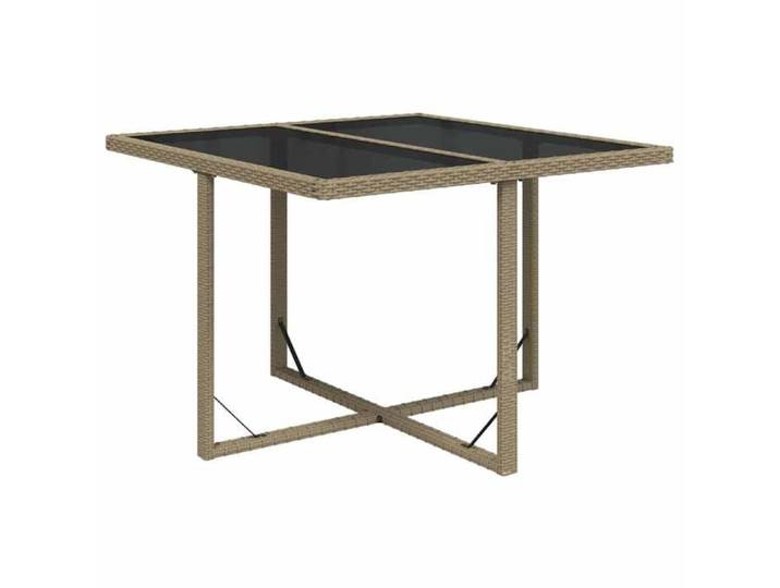 NEW Table de jardin Beige 109x107x74 cm Résine tressée et verre Mobilier de jardin_77936