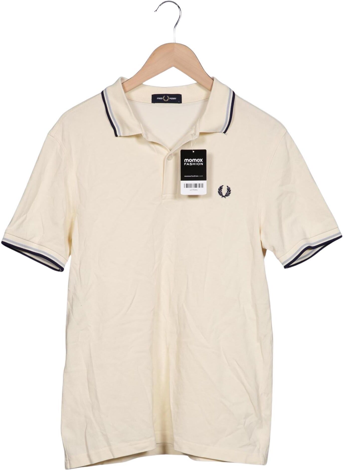 Fred Perry Herren Poloshirt, Cremeweiß, Gr. L, Baumwolle - Second Hand