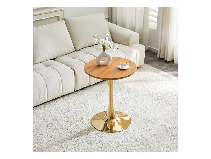 STILVORA Couchtisch Runder Sofatisch mit goldfarbenen Stützbasis Holzmaserungs-Optik (Kaffeetisch, Verstärkte, weitläufige und ebene Tischplatte, Großzügiger Beinfreiraum, Einfache Montage), Holzmaserungs-Optik
