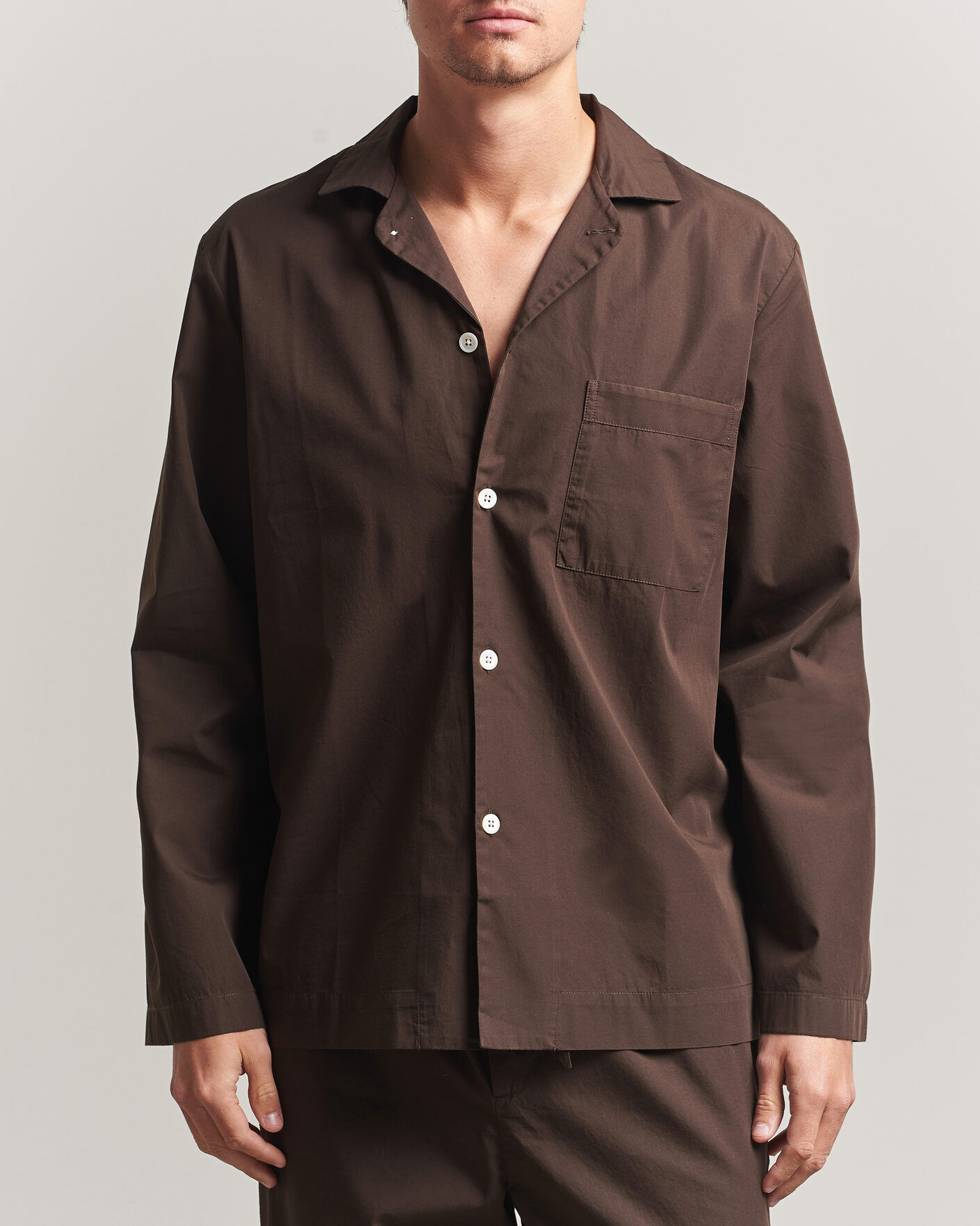 Tekla Poplin Pyjama Shirt Coffee men M Brun
