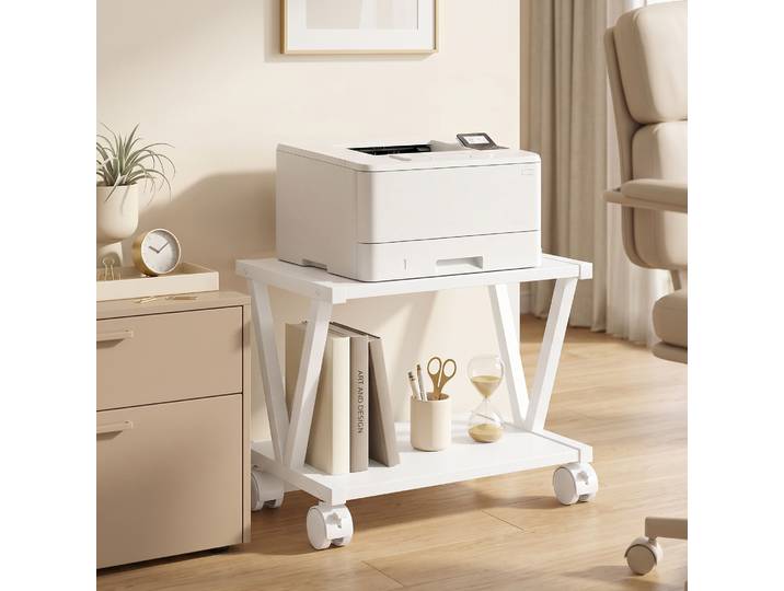 HOMCOM Support Imprimante 2 Étagères Bureau Maison Blanc