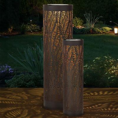 Regal Art & Gift - Drop Ship Leaf Pattern Casting Solar Lanterns Multi Metallic Set of Two, Set of Two, Multi Metallic