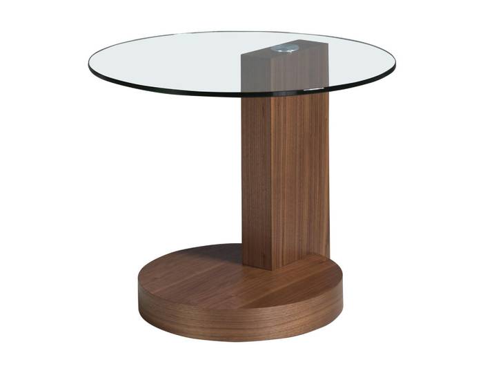 Angel Cerda Runder Beistelltisch aus Sicherheitsglas und Nussbaumfurnier, Braun, Holz, Nachbildung,Nussbaum, Essen/Getränk, Rundform,Rund,Rund, 60x48x60 cm, Wohnzimmer, Wohnzimmertische, Beistelltisch