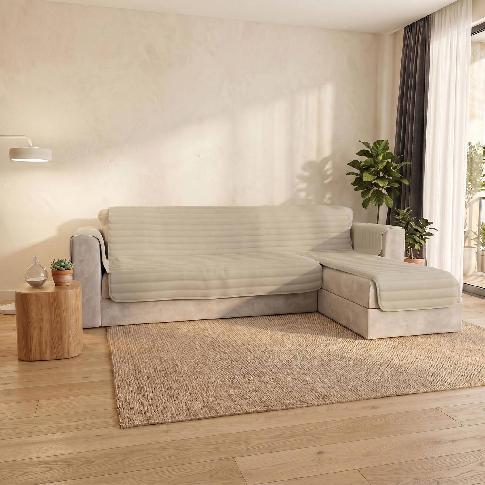 Omkeerbare Peninsula Quilt Sofa Cover in Crème, 240 cm