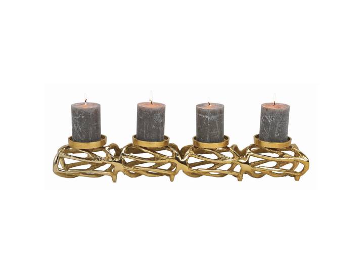 Adventskerzenhalter, Goldfarben, Metall, 61x9x10 cm, Dekoration, Weihnachtsdekoration, Adventskränze