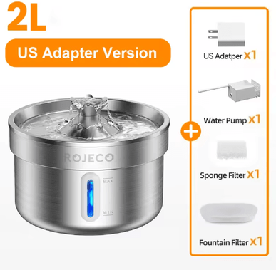 Inspire Picks ROJECO Stainless Steel Smart Pet Water Fountain For Cats & Dogs us Adapter New 2l