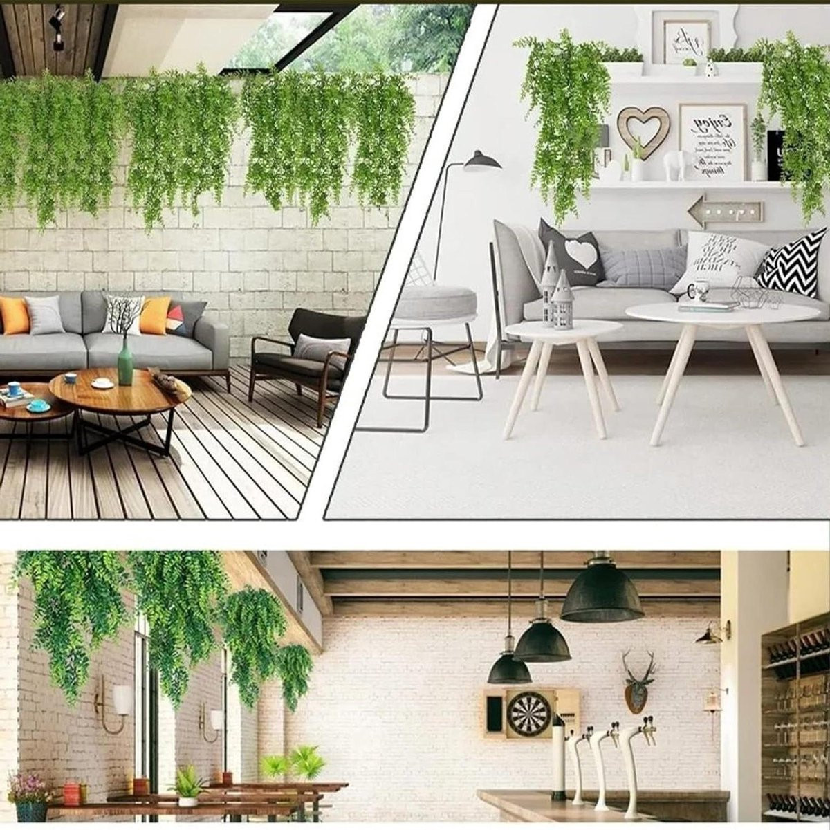 Kunstmatige hangplant Groene varen voor binnen en buiten - 75 cm