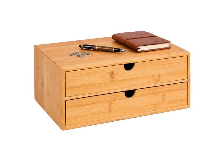 Relaxdays Schubladenbox Natur Bambus, Hellbraun, Holz, 33x13.5x21 cm, Büromöbel, Schreibtische