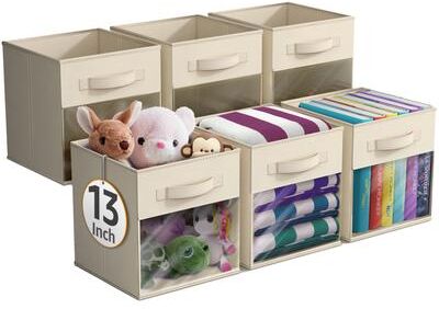 "Sorbus 13"" Large Storage Bin with Clear Window – 6-Pack Foldable Fabric Organizers - 13” L x 13” W x 13” H"