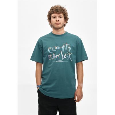 T-Shirt CLEPTOMANICX "Stretchy", Herren, Gr. S, grün, 100% Baumwolle, bedruckt, normal, Rundhals, Shirts T-Shirt, mit großem Frontprint